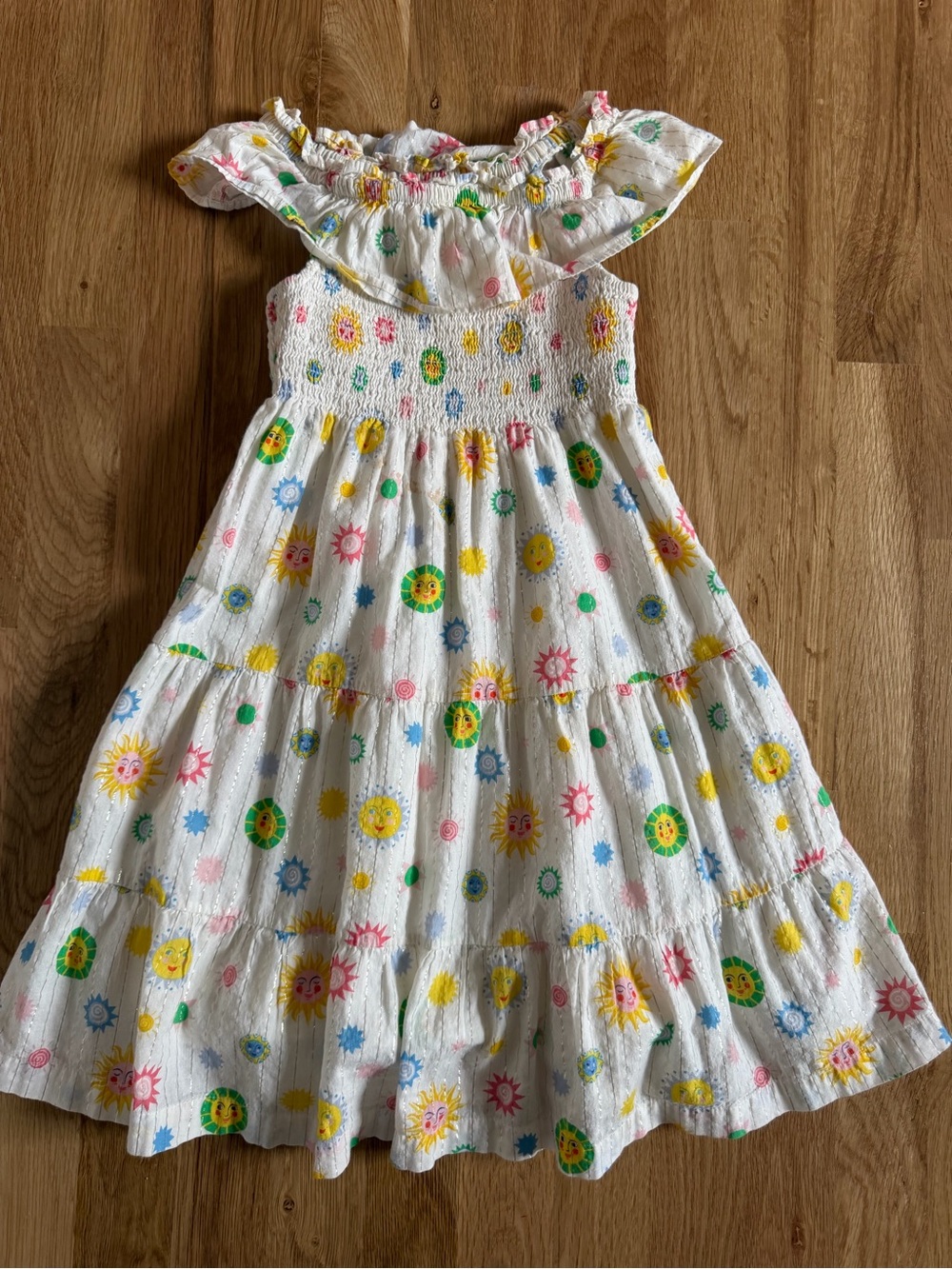 Boden White Sun Motif Ruffle Sundress with Multicolor Prints